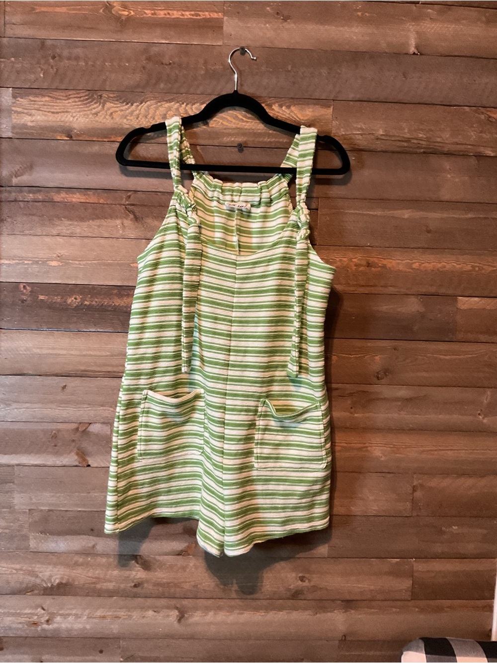Green and White Summer Stripe Knotted Strap Romper by New In Women’s Size Large